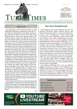 Turf-Times Der Deutsche Newsletter Für Vollblutzucht & Rennsport Mit Dem Galopp-Portal Unter