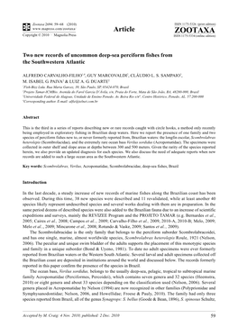 Two New Records of Uncommon Deep-Sea Perciform Fishes from the Southwestern Atlantic