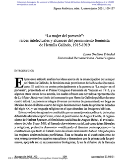 La Mujer Del Porvenir": Raíces Intelectuales Y Alcances Del Pensamiento Feminista De Hermila Galindo, 1915-1 919