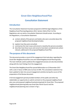 Great Glen Neighbourhood Plan Consultation Statement