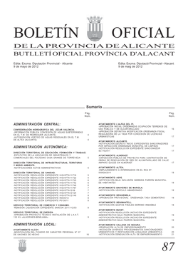 Boletín Oficial De La Provincia De Alicante Butlletí Oficial Província D'alacant