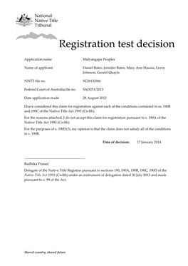 Registration Test Decision