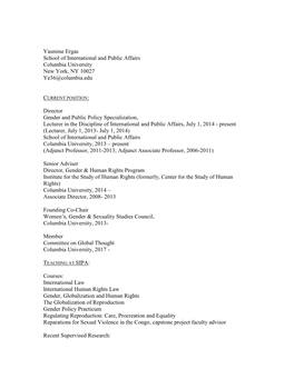 Yasmine Ergas School of International and Public Affairs Columbia University New York, NY 10027 Ye36@Columbia.Edu Director