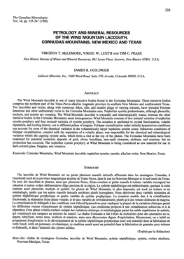 Petrology and Mineral Resources of the Wind Mountain Lagcolith, Cornudas