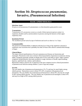 Streptococcus Pneumoniae, Invasive, (Pneumococcal Infection)