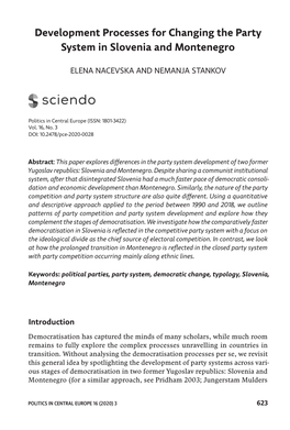 Development Processes for Changing the Party System in Slovenia and Montenegro