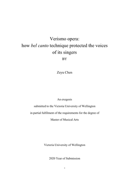 Verismo Opera: How Bel Canto Technique Protected the Voices of Its Singers BY