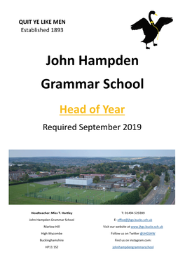 John Hampden Grammar School Head of Year Required September 2019