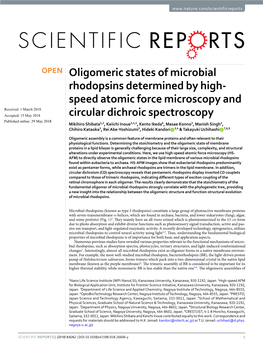 Oligomeric States of Microbial Rhodopsins Determined by High-Speed Atomic Force Microscopy and Circular Dichroic Spectroscopy