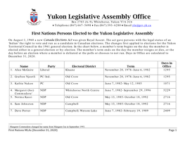 First Nations Persons Elected to the Yukon Legislative Assembly