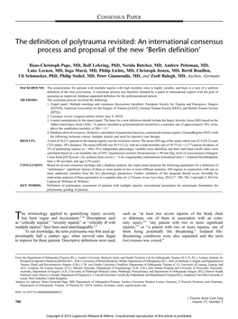 The Definition of Polytrauma Revisited: an International Consensus Process and Proposal of the New 'Berlin Definition'