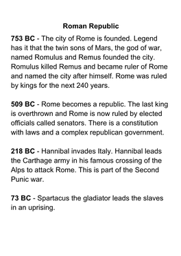 Roman Empire and Republic Timeline