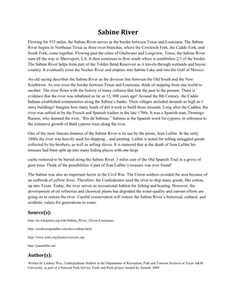 Sabine River Flowing for 555 Miles, the Sabine River Serves As the Border Between Texas and Louisiana