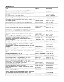 Mathematics Title Author Call Number