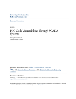 PLC Code Vulnerabilities Through SCADA Systems Sidney E