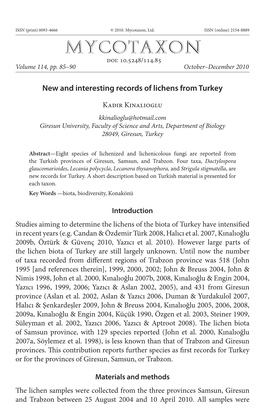 New and Interesting Records of Lichens from Turkey