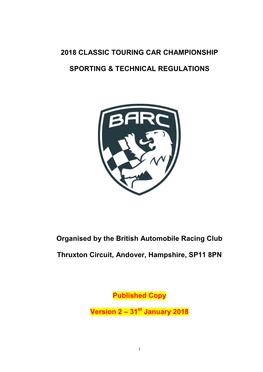 2018 CLASSIC TOURING CAR CHAMPIONSHIP SPORTING & TECHNICAL REGULATIONS Organised by the British Automobile Racing Club Thru