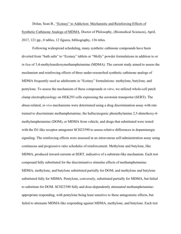 Mechanistic and Reinforcing Effects of Synthetic Cathinone Analogs Of