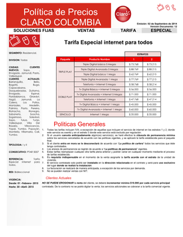 Política De Precios CLARO COLOMBIA