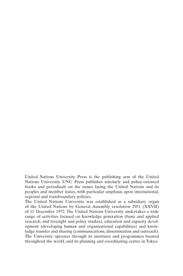 United Nations University Press Is the Publishing Arm of the United Nations University. UNU Press Publishes Scholarly and Policy