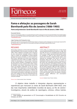 Fama E Afetação: As Passagens De Sarah Bernhardt Pelo Rio De Janeiro (1886-1905) Fame and Pretension: Sarah Bernhardt’S Tours in Rio De Janeiro (1886-1905)
