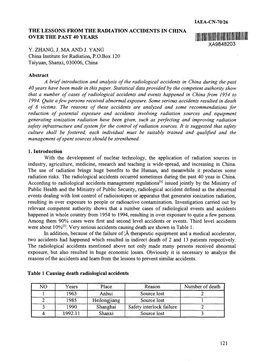 THE LESSONS from the RADIATION ACCIDENTS in CHINA OVER the PAST 40 YEARS Him Mm XA9848203 Y