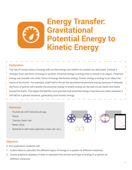 Energy Transfer: Gravitational Potential Energy to Kinetic Energy