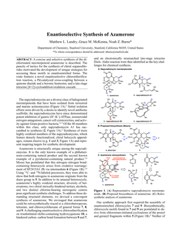 Enantioselective Synthesis of Azamerone Matthew L