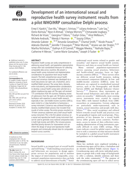 Development of an International Sexual and Reproductive Health Survey Instrument