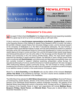 Newsletter July 2012 Volume 4 Number 1