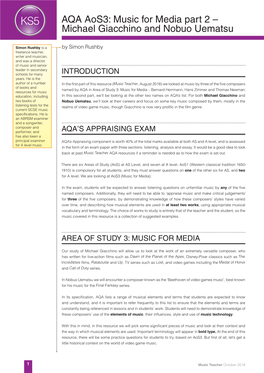 AQA Aos3: Music for Media Part 2 – Michael Giacchino and Nobuo Uematsu