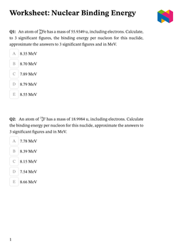 Worksheet: Nuclear Binding Energy