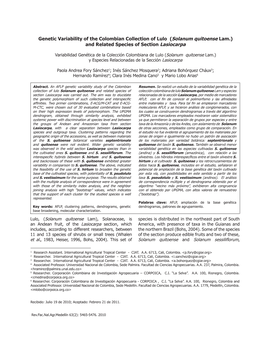 Genetic Variability of the Colombian Collection of Lulo (Solanum Quitoense Lam.) and Related Species of Section Lasiocarpa