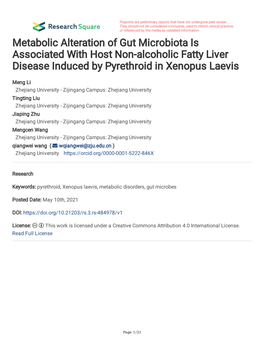 Metabolic Alteration of Gut Microbiota Is Associated with Host Non-Alcoholic Fatty Liver Disease Induced by Pyrethroid in Xenopus Laevis