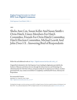 Shelia Ann Cox, Susan Keller and Susan Smith V. Orrin Hatch, Union