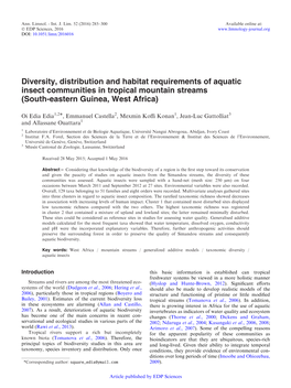 Diversity, Distribution and Habitat Requirements of Aquatic Insect Communities in Tropical Mountain Streams (South-Eastern Guinea, West Africa)