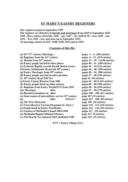 September 1559 the Registers Are Defective in Burials and Marriages from 1645 to September 1653