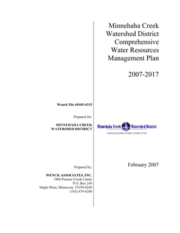 Final Draft Minnehaha Creek Watershed District Plan