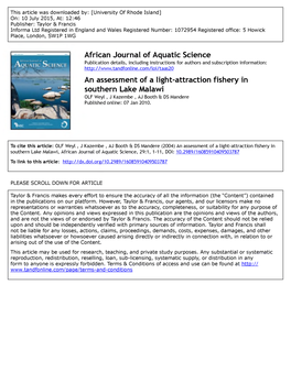African Journal of Aquatic Science an Assessment of a Light-Attraction