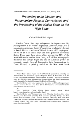 Pretending to Be Liberian and Panamanian; Flags of Convenience and the Weakening of the Nation State on the High Seas