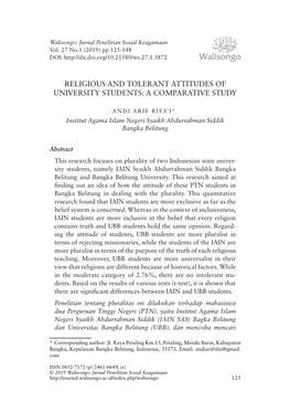 Religious and Tolerant Attitudes of University Students: a Comparative Study