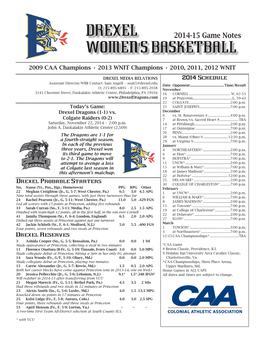 Drexel Women's Basketball Drexel Combined Team Statistics (As of Nov 21, 2014) All Games