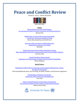 Peace and Conflict Review Volume 8 – Issue 1 – Winter 2013/2014