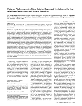 Culturing Phakopsora Pachyrhizi on Detached Leaves and Urediniospore Survival at Different Temperatures and Relative Humidities