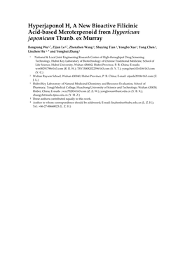 Hyperjaponol H, a New Bioactive Filicinic Acid-Based Meroterpenoid from Hypericum Japonicum Thunb. Ex Murray