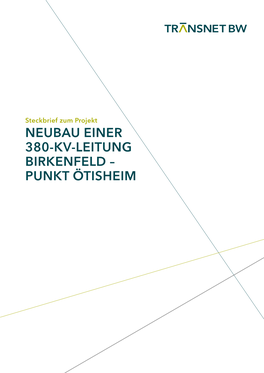 Neubau Einer 380-Kv-Leitung Birkenfeld – Punkt Ötisheim 1.0 Das Projekt: Neubau Der 380-Kv-Leitung Birkenfeld – Punkt Ötisheim