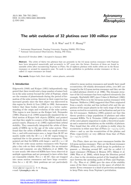The Orbit Evolution of 32 Plutinos Over 100 Million Year