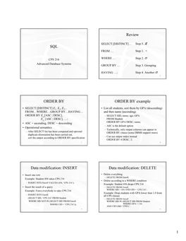 SQL Review ORDER by ORDER by Example