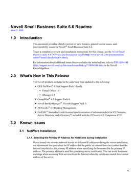 Novell Small Business Suite 6.6 Readme June 21, 2005