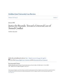 Justice for Rwanda: Toward a Universal Law of Armed Conflict Heather Alexander